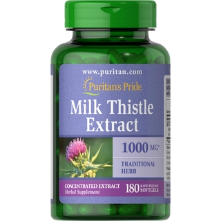 Puritans Pride of Milk Thistle 1000 mg 180 Softgels 4:1 Extract Silymarin Protect liver ปกป้องตับ สหรัฐอเมริกา