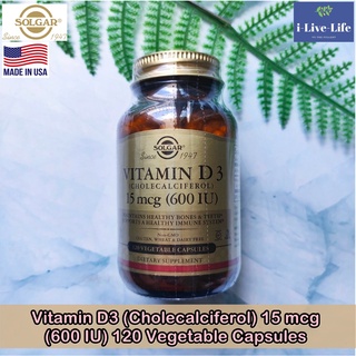 วิตามินดี 3 Vitamin D3 (Cholecalciferol) 15 mcg (600 IU) 120 Vegetable Capsules - Solgar D-3