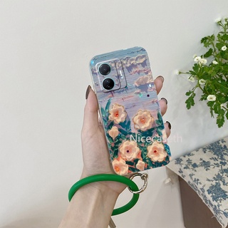 Soft Casing for VIVO T1 5G T1x Y01 Y33T Y21T Y21s Y21 Y33s Phone Case เคสโทรศัพท Blu-ray Flowers Rhinestones Phone Cover with Soft Silicone Wristband Easy To Carry