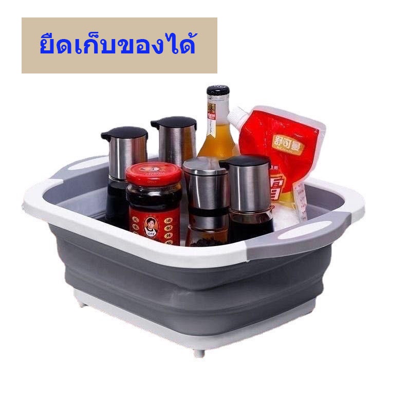 （พร้อมส่งค่ะ  ）เขียง 3 in 1 อเนกประสงค์ กะละมังพับได้ กะละมังพกพา อุปกรณ์ในครัวเรือนซิลิโคนและพลาสติกคุณภาพดี A ราคา ถูกที่สุด ดีลบีเคเค แกลเลอรีภาพที่ 8