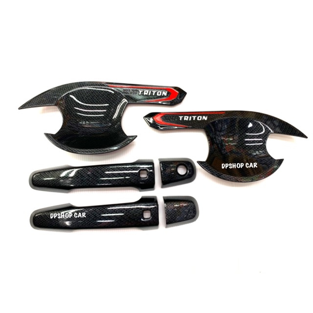 เบ้ารองมือเปิด+ครอบมือจับ TRITON ไทรทันใหม่ ปี2015-2019 2ประตู (มือจับมปุ่มกด) ลายเคฟล่า