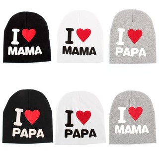 หมวกผ้าฝ้ายลาย I LOVE MAMA / PAPA สำหรับเด็ก