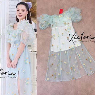 เดรสปาดไหล่ (S/M/L/XL) ป้าย VICTORIA