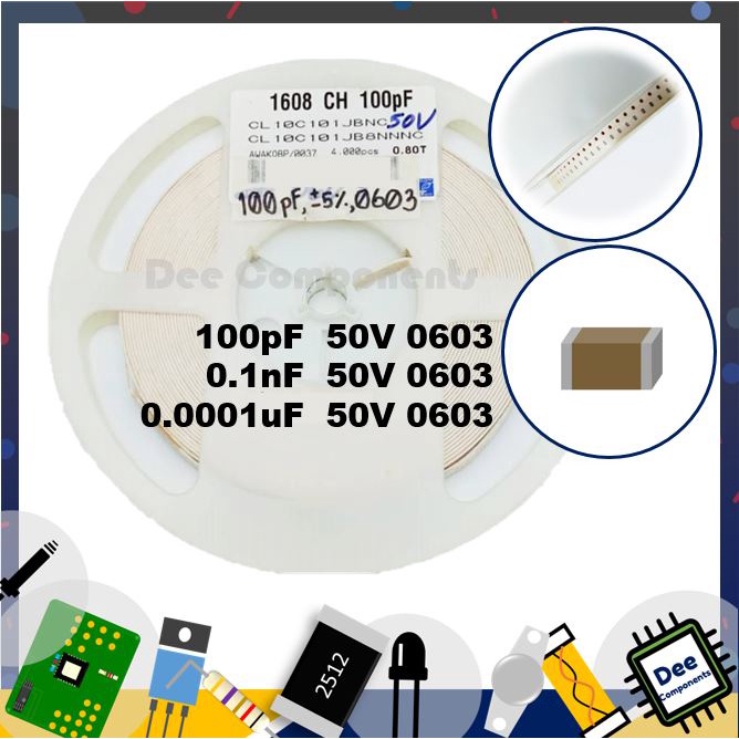 0.0001uF 0.1nF 100pF 0603 ± 5% 50V C0G CL10C101JB8NNNC Samsung 2-A2-20 (1 แพ็ค มี 100 ชิ้น)