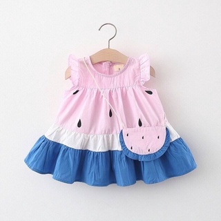 [พร้อมส่ง]🍉🍉เดรสชมพูแตงโม🍉🍉