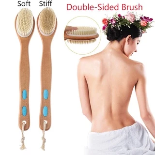 BREEZE Shower Brush Natural Wooden Soft&Stiff with Long Wooden Head Double Side Head