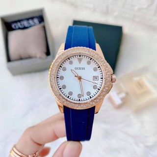 🎀 (สด-ผ่อน) ส่งฟรี นาฬิกา สายยาง สีน้ำเงิน ขอบโรส 36 มิล W1236L2 pritz Quartz White Dial Ladies Watch