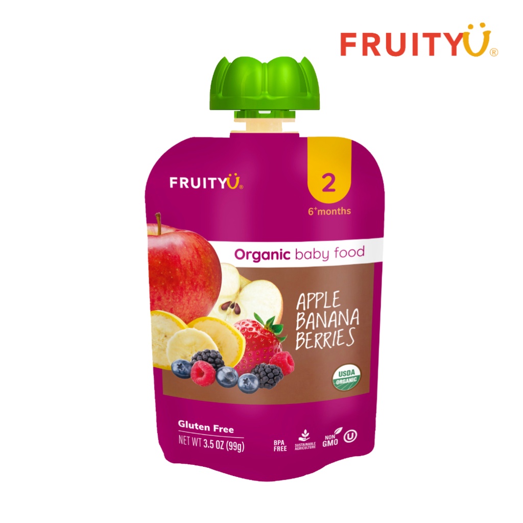 FruityU Apple Banana Berries อาหารเด็กบด ออร์แกนิค  แอปเปิ้ล กล้วย เบอร์รี ตรา ฟรุตตี้ยู