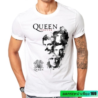 เสื้อยืดผ้าฝ้าย พิมพ์ลาย Queen Forever Music Band Faces And Crest สําหรับผู้ชาย