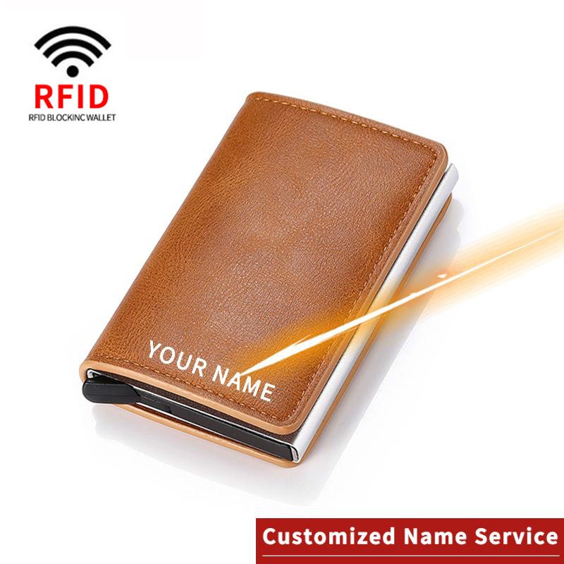 Baellerry Rfid ตลับหมึกอัตโนมัติ Rfid ผู้ถือบัตรแฟชั่นกระเป๋าสตางค์สําหรับผู้ชายกระเป๋าสตางค์ป้องกัน