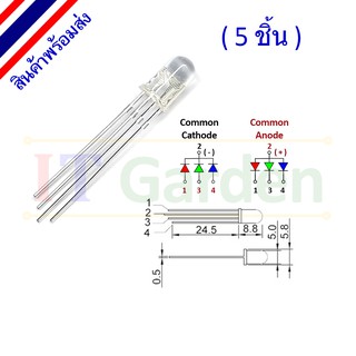 LED RGB 5mm. ใส Cathode/Anode (5 ชิ้น)