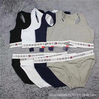 Tommy braset 🍒คู่บรา+กกน 2ชิ้น ราคาแค่259 บาทเท่านั้น 🍒สีเทา ดำ ขาว 🍒size S/M/L 🍒ผ้า cotton อย่างดี ซับเหงื่อ 🍒