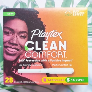 (Playtex®) Clean Comfort Organic Cotton Tampons, Duo Pack Regular &amp; Super ผ้าอนามัยแบบสอด เหมาะกับวันมาปกติ และ วันมามาก