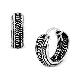 MachuSilver ต่างหูเงินแท้ 925 Sterling Silver แบบห่วง สไตล์บาหลี แต่งลาย พร้อมถุงกำมะหยี่