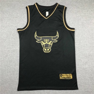 เสื้อกีฬาแขนกุด ลายทีม BKB NBA Jersey Chicago Bulls No.23 Jordan Classic Jersey สีทองดํา พลัสไซซ์