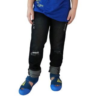 Golden Zebra Jeans กางเกงยีนส์เด็กผ้ายืดสะกิดขาดสีสนิมดำ(Sizeเอว 20-27)