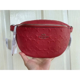 New Coach BELT BAG IN SIGNATURE LEATHER  WASHED RED SILVER