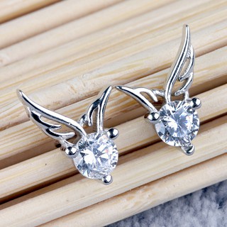 ต่างหูดอกไม้เทวดาสไตล์เกาหลีสําหรับผู้หญิง CZ Diamond Angle Wing Earrings WE52