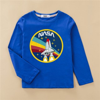 👕👚เสื้อยืดแขนยาวลําลองเนื้อผ้าฝ้ายพิมพ์ลาย Nasa สําหรับเด็ก