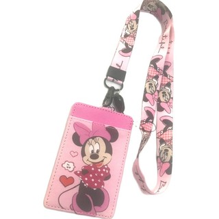 MINNIE MOUSE H สายคล้องคอ สายคล้องบัตร ที่ใส่บัตร ซองใส่บัตร ที่ใส่บัตร พร้อมสายคล้องคอ ลาย Minnie mouse pink มินนี่ MNN