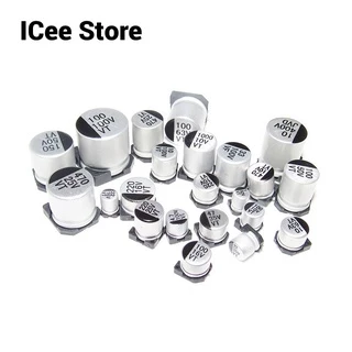 ตัวเก็บประจุอลูมิเนียมไฟฟ้า SMD 10V 16V 25V 35V 50V 10UF 22UF 33U 47UF 100UF 100 ชิ้น