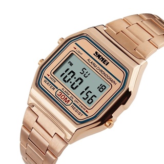 SKMEI Fashion Casual Sport Watch Men Stainless Steel Strap LED Display Watches 3Bar Waterproof Digital Watch