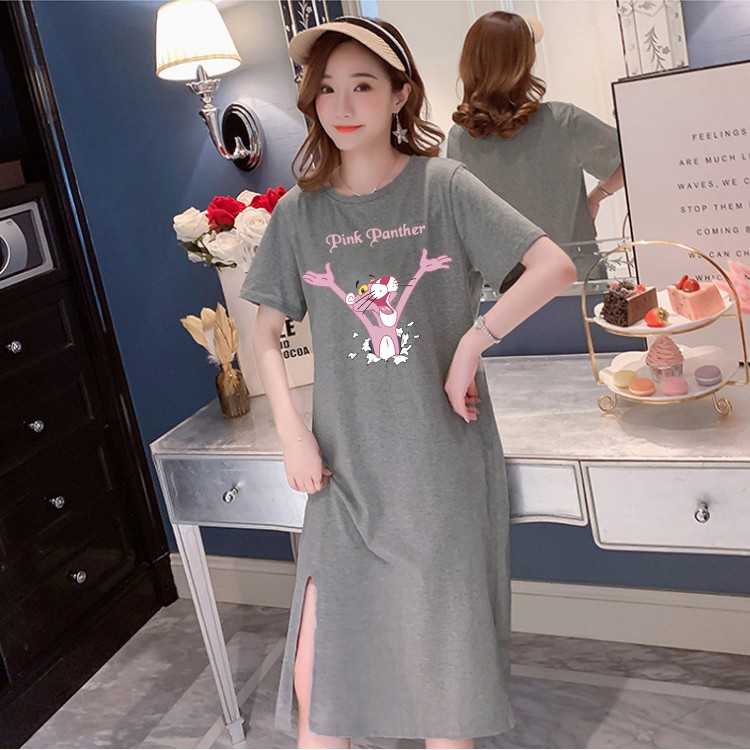 Q161 เดรสกระโปรงยาว เเขนสั้น ผ้าระบายอากาศ เนื้อดี นุ่ม เสื้อผ้าเเฟชั่นผู้หญิง แฟชั่นสไตล์เกาหลี สไตล์สาวหวาน