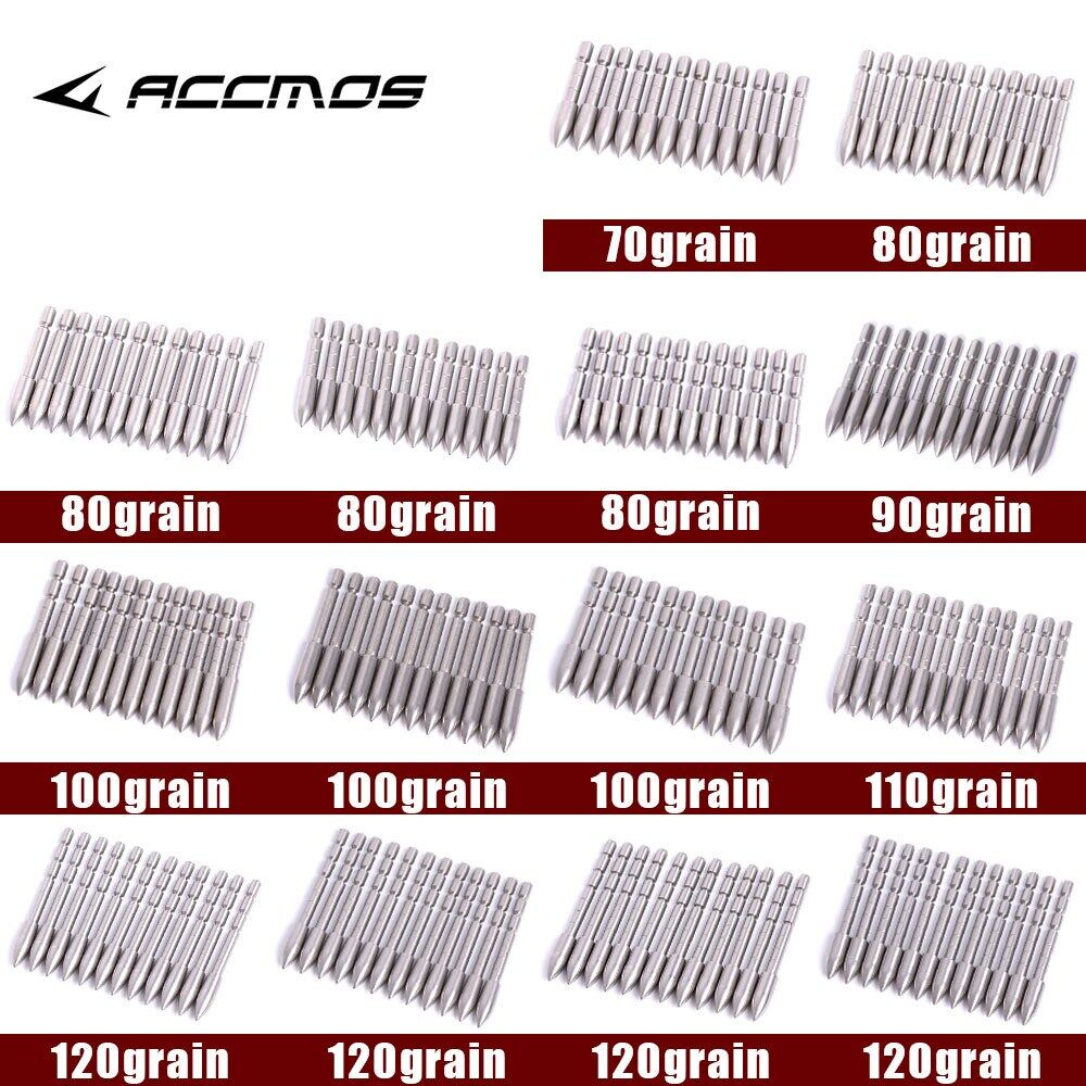6pcs DIy 70 80 90 100 110 120 Grain สแตนเลสสตีล Bullet Point Tip Arrow สําหรับ ID 4.2 มม.shaf