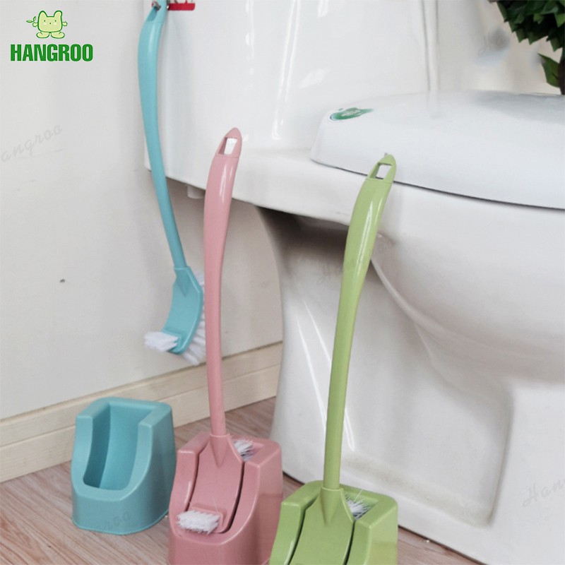 HANGROO H591-TS แปรงขัดห้องน้ำ ทำความสะอาด หัวแปรง2ด้าน พร้อมฐานรอง