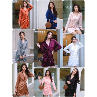 เชิ้ตเดรสเอวบิดสวยตรงบิดเกลียวขมวดตรงเอว เห้นความเงาของสีผ้า