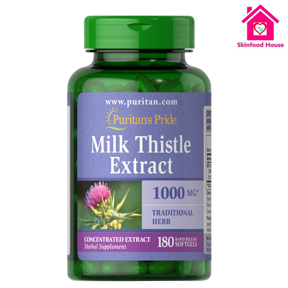 ((ขวดใหญ่ คุ้มกว่า)) Puritan's Pride Milk Thistle 1000 mg 4:1 Extract (Silymarin) 180 Softgels