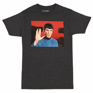 [S-5XL]เสื้อยืดลําลอง สําหรับผู้ชาย แขนสั้น พิมพ์ลาย Charcoal Heather TV Show Vulcan Salute Live Long Tee สไตล์คลาสสิค ไ