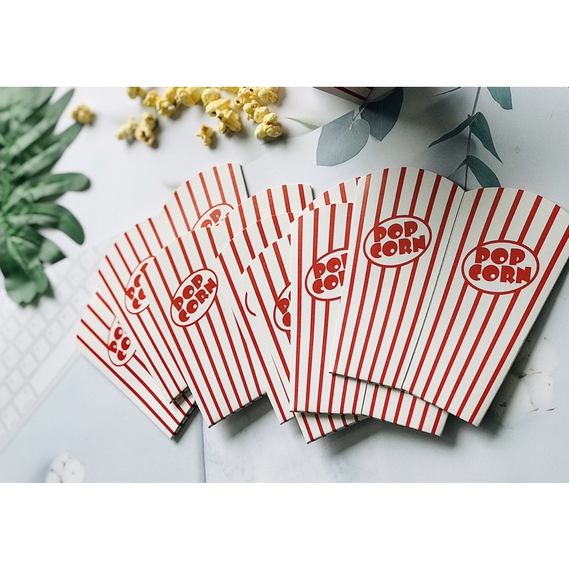 กล่องใส่ป็อปคอร์น สูง 20.5 cm.//ลายpopcornสีขาวแดง