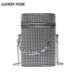 Jasmin NOIR กระเป๋าสะพายไหล่ ทรงกระบอก ประดับเพชร แต่งสายโซ่ แฟชั่นสําหรับสตรี