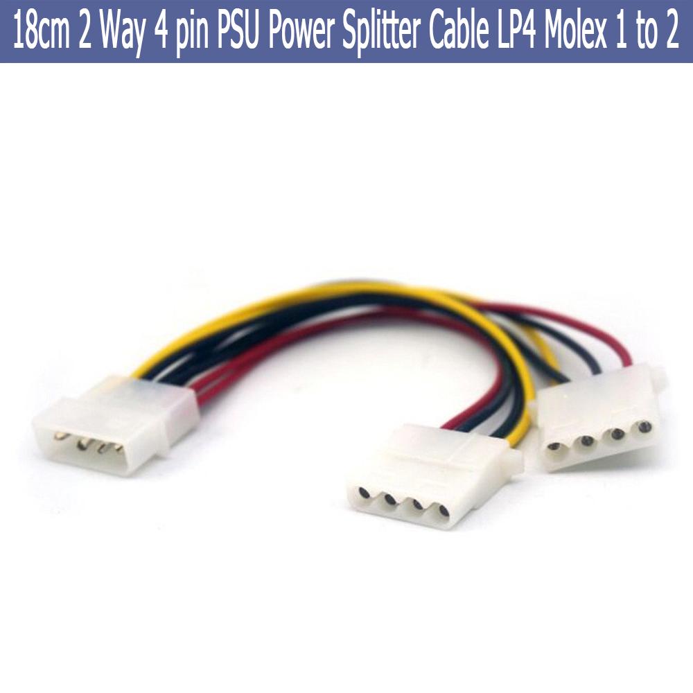 สายเคเบิ้ล18 . 2 Way 4 Pin Psu Power Splitter สายเคเบิ้ล Lp 4 Molex 1 To 2