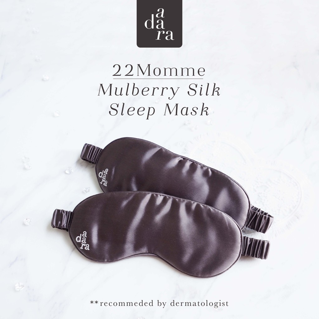 Adara.silk ผ้าปิดตา ผ้าไหมมัลเบอร์รี่ 100% + ถุงพกพา - เทาเข้ม Noir