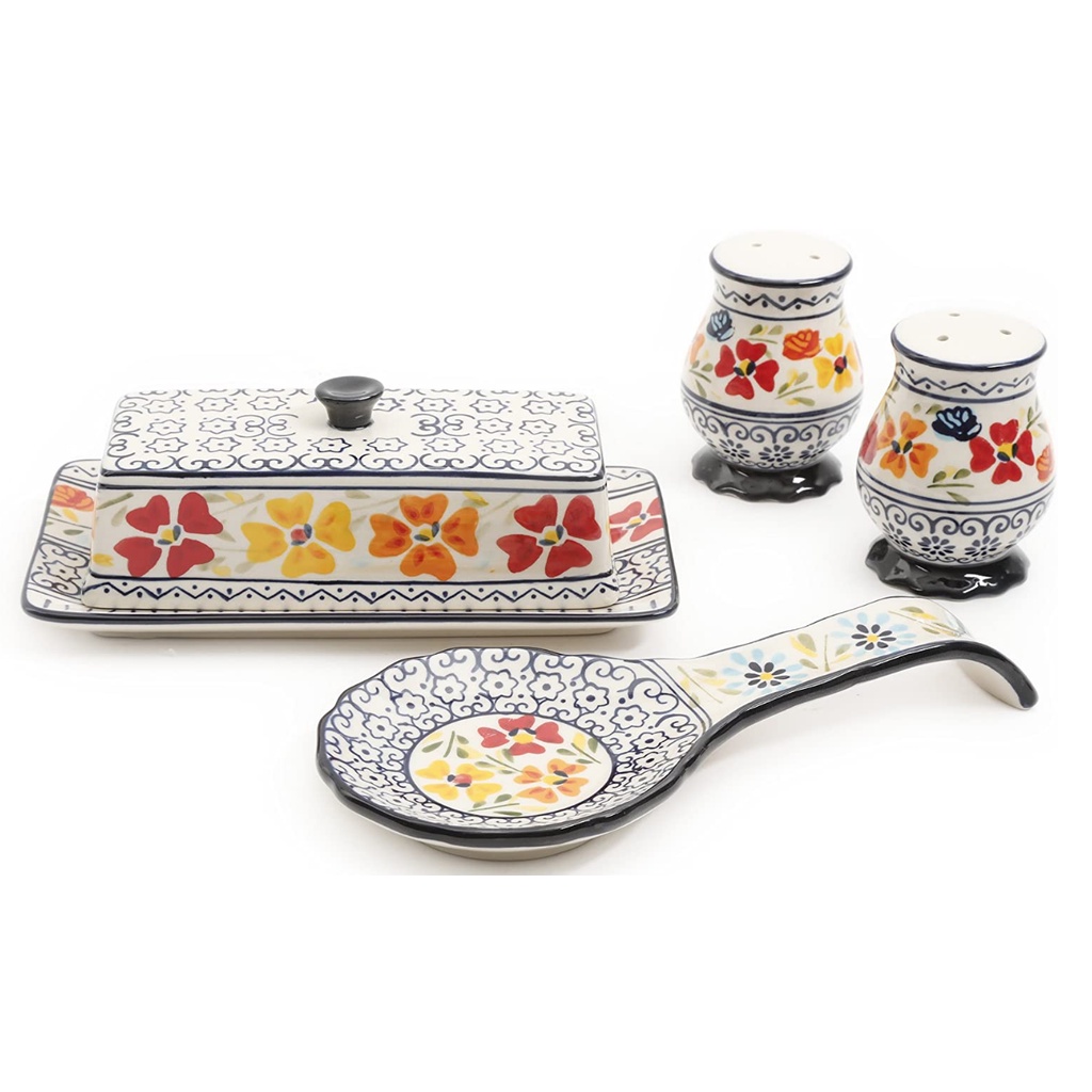 Gibson Elite Luxmbourg จานเนยวาดด้วยมือ, ช้อน, เครื่องปั่นเกลือและพริกไทย