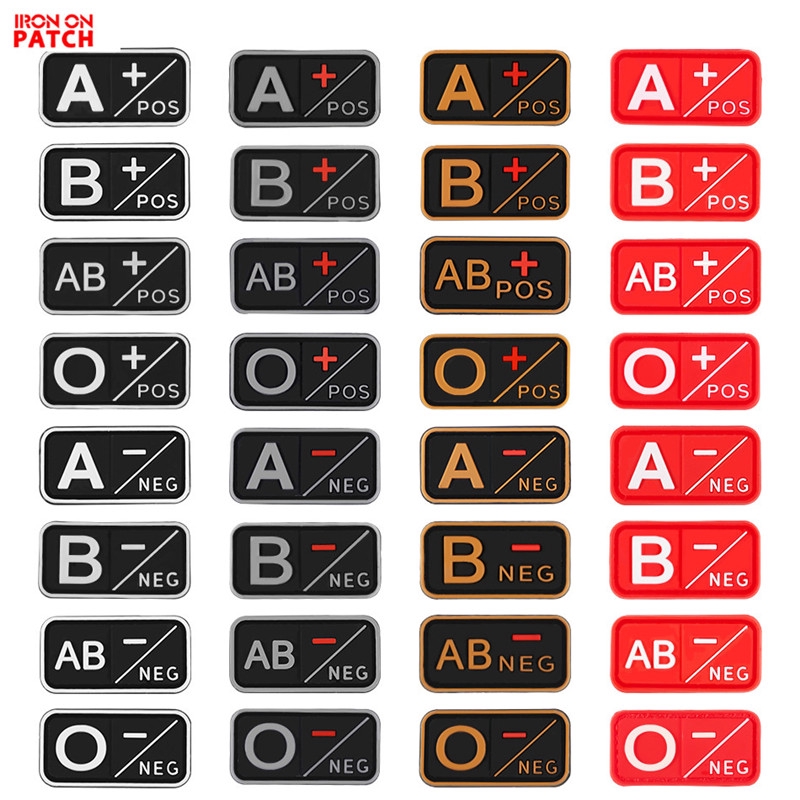 3D PVC AB O Positive POS A- B- AB- O- Negative NEG Blood Type Group Patch ยุทธวิธีแพทช์ทหารป้ายยาง