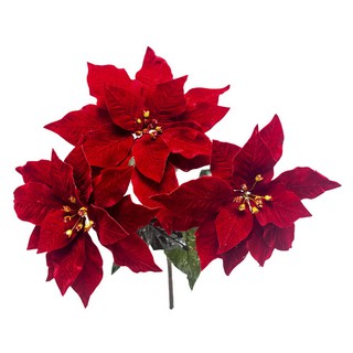 ช่อดอกคริสต์มาส 3 ดอกสีแดง(90666-2) ของประดับ ของตกแต่งเทศกาลคริสต์มาส
