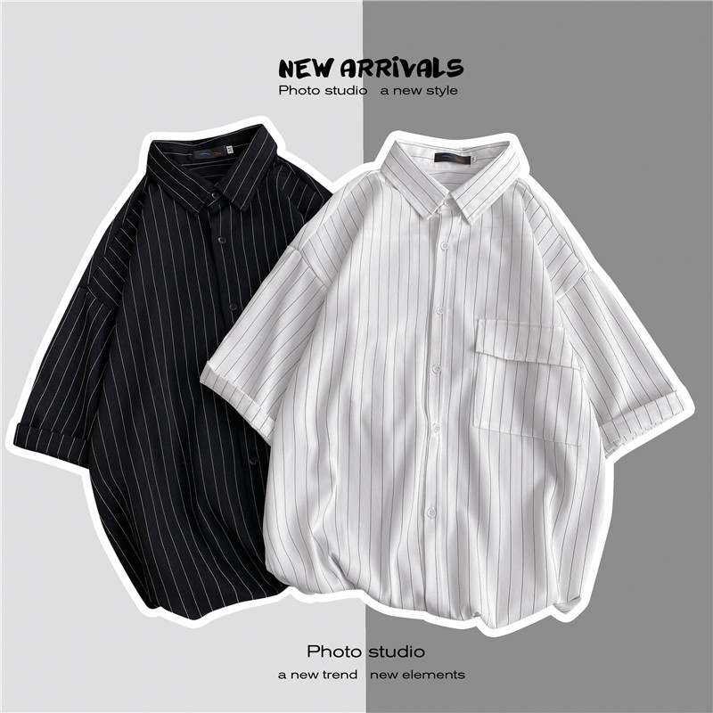 2 สี【M-3Xl】เสื้อเชิ้ตแขนสั้นลายทางโอเวอร์ไซส์แฟชั่นฤดูร้อนสําหรับผู้ชาย