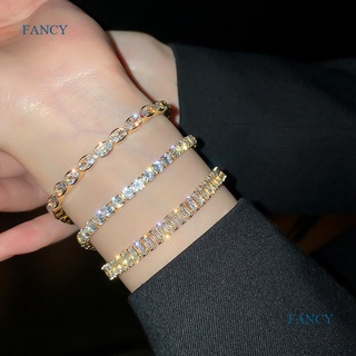 Fancyqube สร้อยข้อมือ กําไลข้อมือ เงิน 925 ประดับเพทาย ปรับได้ เครื่องประดับแฟชั่นสตรี งานแต่งงาน