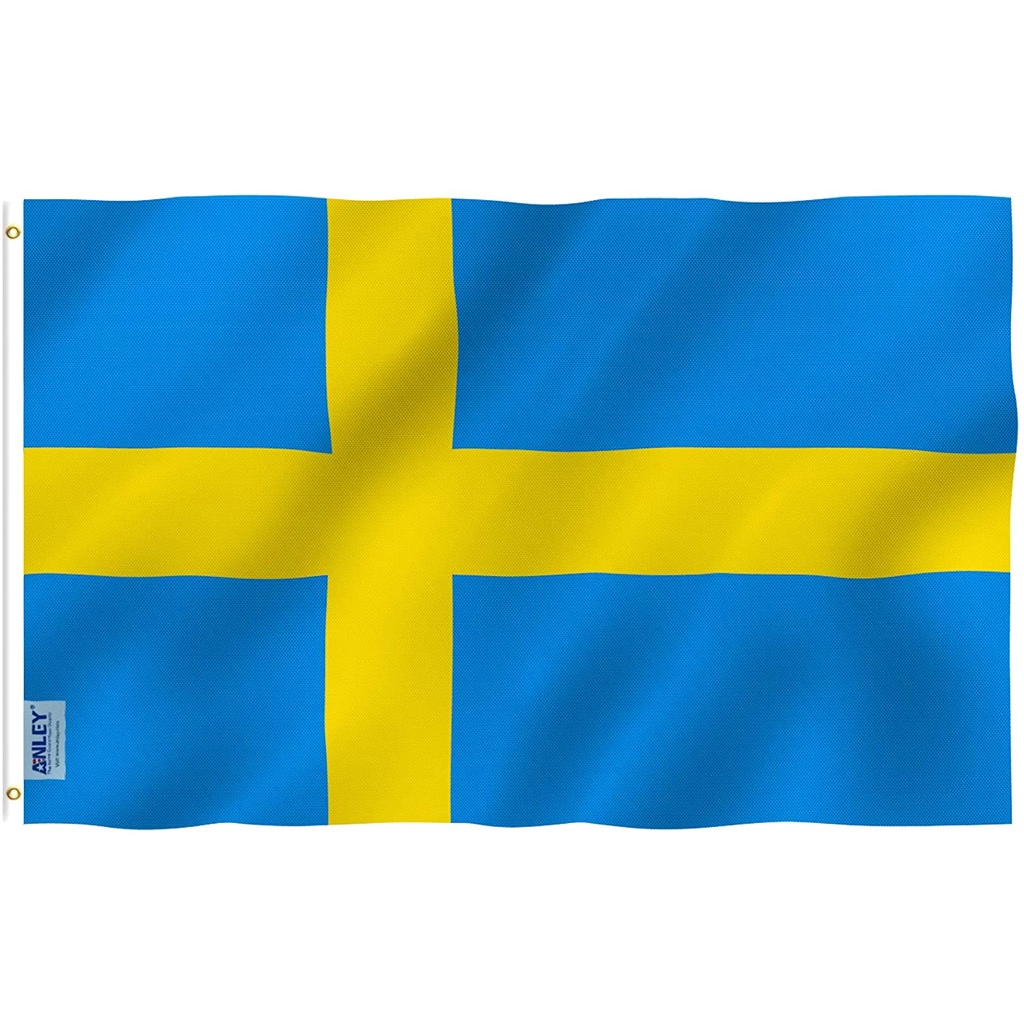 ANLEY Fly Breeze Sweden Flag - ธงแบนเนอร์สวีเดน โพลีเอสเตอร์ 90x150 ซม.