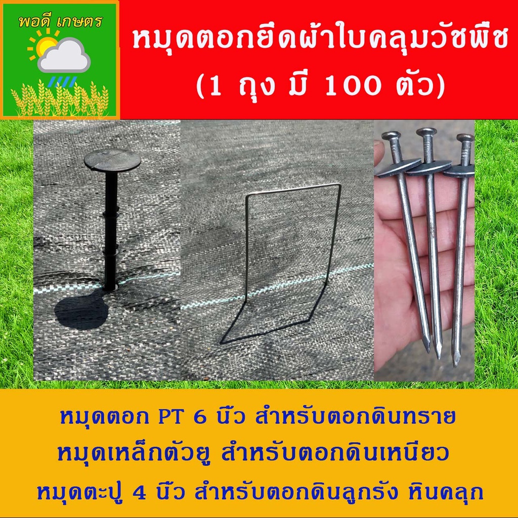 หมุดยึด เหล็กเสียบ ผ้าคลุมวัชพืช หมุดพลาสติก 6 นิ้ว และหมุดเสียบตัวยู 1 ชิ้น เท่ากับ 100 ตัว