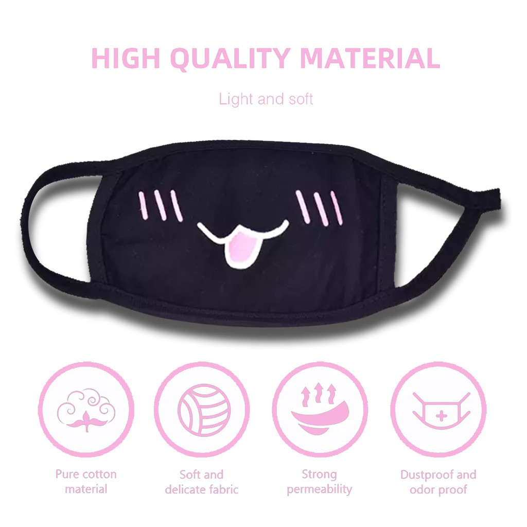 ผ้ากันฝุ่น ผ้าปิดจมูก แมส แฟนซี แฟชั่น cotton ลายน่ารัก สวย เท่ห์ การ์ตูน ลายปาก เขิน แมว ฟัน ยิ้ม ซักซ้ำได้ สีดำ