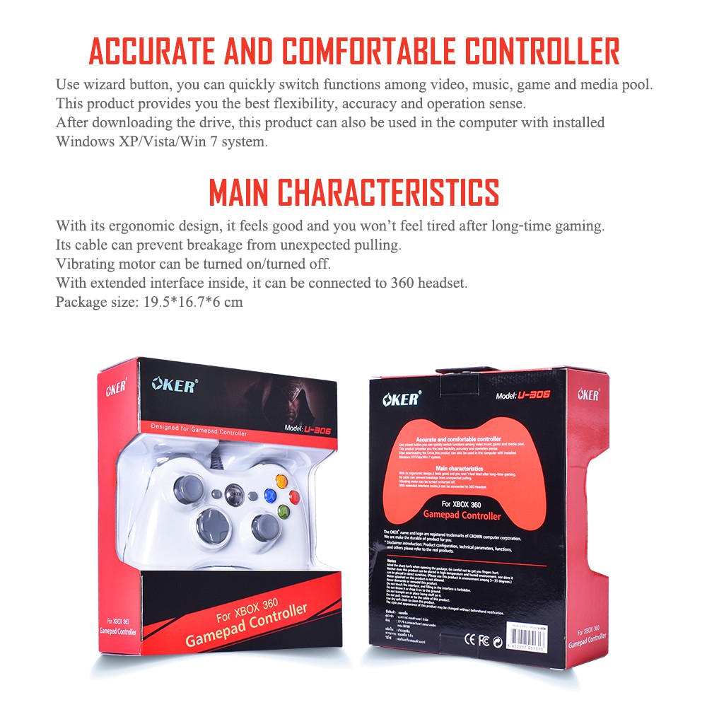 ✅แท้100%🇹🇭 จอย OKER Joy Stick U-306 จอยเกมส์ For PC & Xbox360 Xinput GAMING