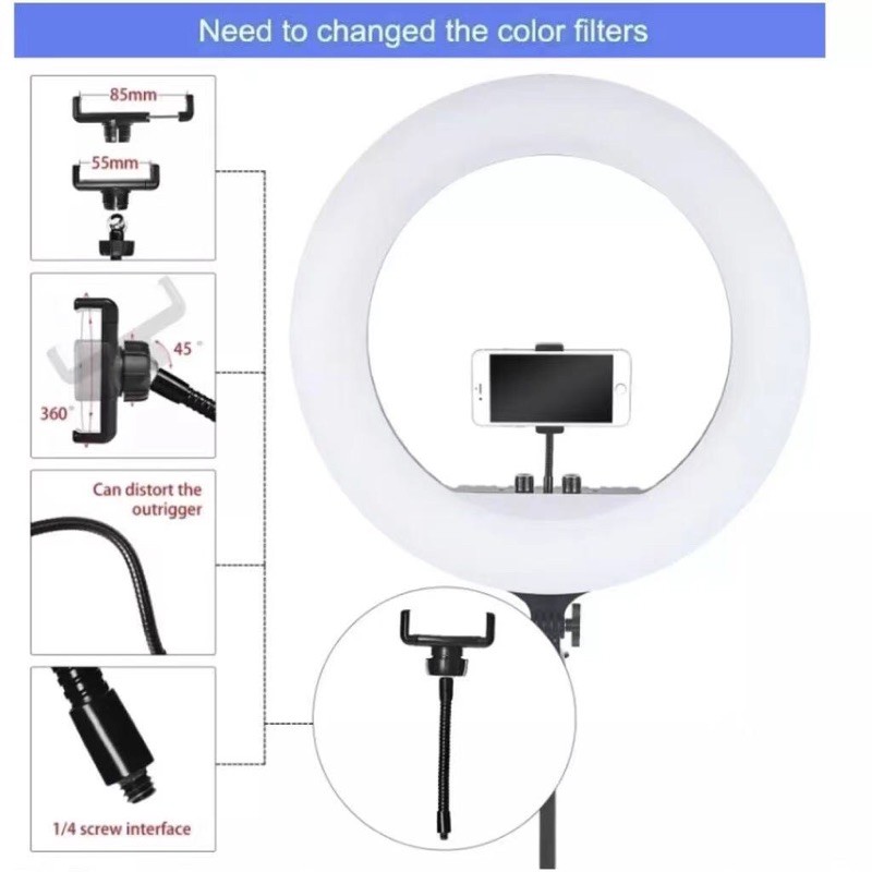 ไฟไลฟ์สด รุ่น LED RING ขนาด 14/18/21 นิ้ว มีช่องUSBสามารถชาร์จแบตโทรศัพท์ได้ ไฟแต่งหน้า ไฟLive สด ปรับสีได้ 3 โหมด มีUSB