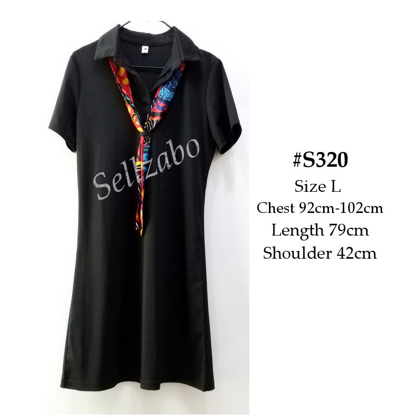 S320 สุภาพสตรีขนาด L ธรรมดาสีดําสั้นเข่าชุดผ้าพันคอยืดผู้หญิง Berpakaian Pakaian Viu