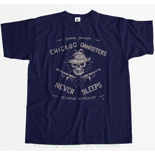 [100% Cotton] เสื้อยืดผ้าฝ้าย 100% พิมพ์ลาย Chicago Gangsters Never Sleep Criminal Syndicates ใส่สบาย สําหรับผู้ชาย