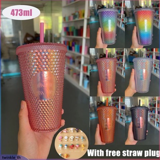 Starbucks Tumbler Straw Cup Reusable Starbucks Studded ทุเรียนถ้วยกาแฟ2022คู่ของขวัญ473Ml/16Oz (Twinkle.th)