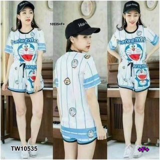 👗Pfashion [ส่งไว!!🚛] P10535 Set เสื้อโดเรม่อนริ้ว + กางเกงขาสั้น Set Doraemon striped shirt + shorts